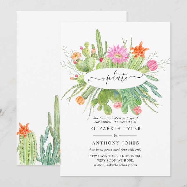 Watercolor Cactus Wedding Update Invitation (Front/Back)