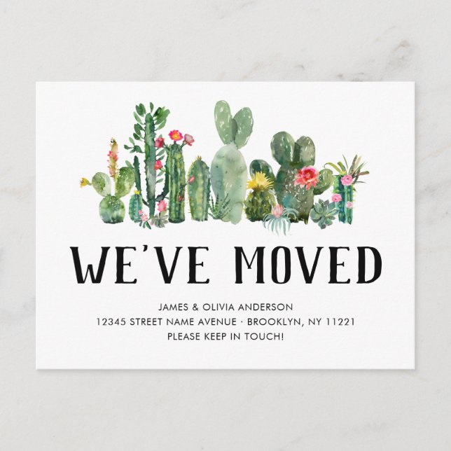 Watercolor Cactus We've Moved Boho New Home Moving Announcement Postcard (Front)