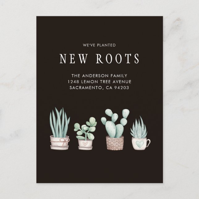 Watercolor Cactus We've Planted New Roots Moving Announcement Postcard (Front)