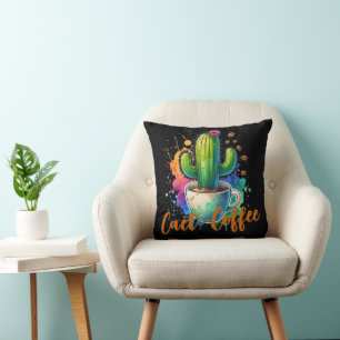 Watercolor Cactus who loves coffee Cushion