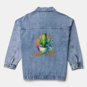 Watercolor Cactus who loves coffee Denim Jacket