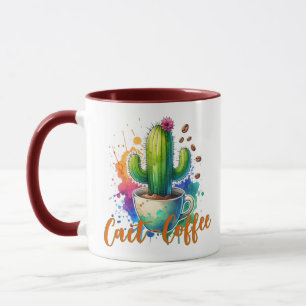 Watercolor Cactus who loves coffee Mug