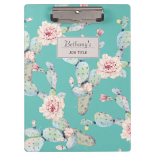 Watercolor Cactus with Flowers Modern Personalised Clipboard