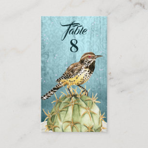 Watercolor Cactus with Wren Bird Wedding Place Card