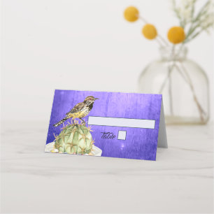 Watercolor Cactus with Wren Bird Wedding Place Card