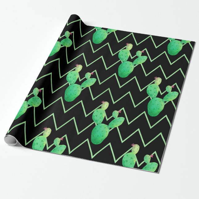 Watercolor Cactus Wrapping Paper (Unrolled)