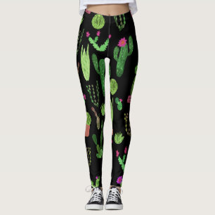 Watercolor Cactuses Plant Seamless Background Leggings