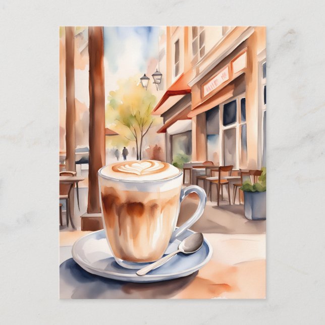 Watercolor, Caffe Latte, Postcrossing Postcard (Front)