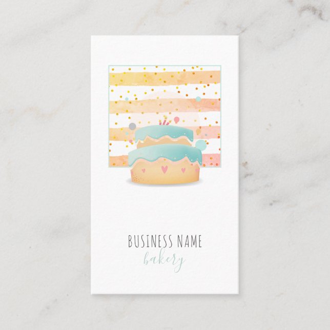 Watercolor Cake Baker Pastry Chef Baking Catering  Business Card (Front)