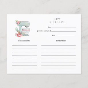 Watercolor Cake mixer  baking Recipe card