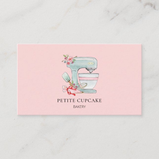 Watercolor Cake mixer logo pink bakery  Business Card (Front)