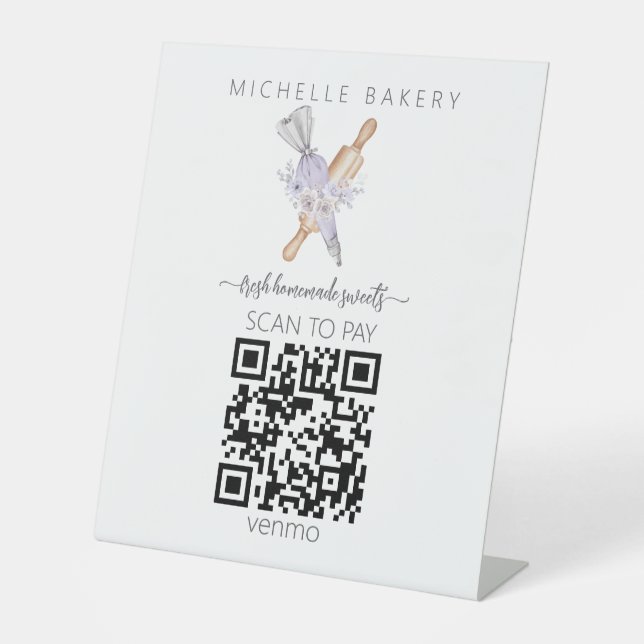 Watercolor Cake shop QR CODE Payment Pedestal Sign (Front)