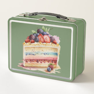 Watercolor Cake Slice Delight Metal Lunch Box