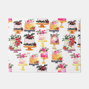 Watercolor Cake with flowers Doormat