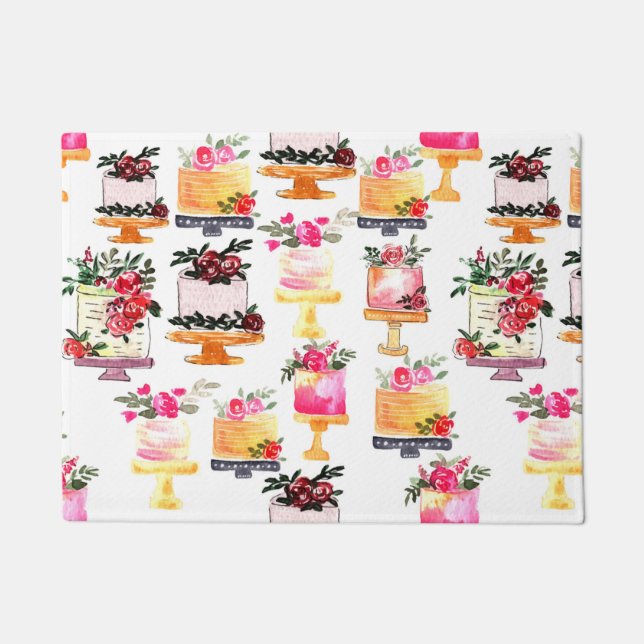 Watercolor Cake with flowers Doormat (Front)