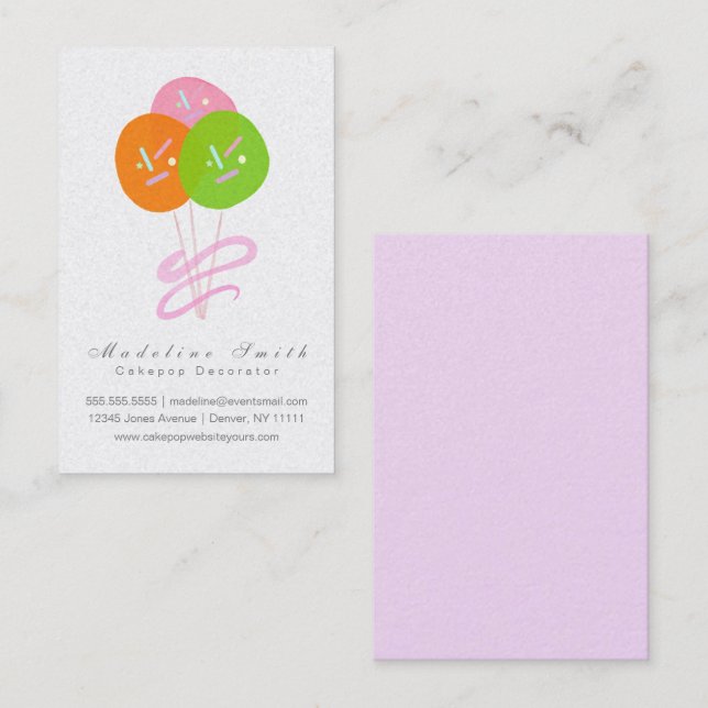 Watercolor Cakepop Cookie Baking Cake Decorator B Business Card (Front/Back)