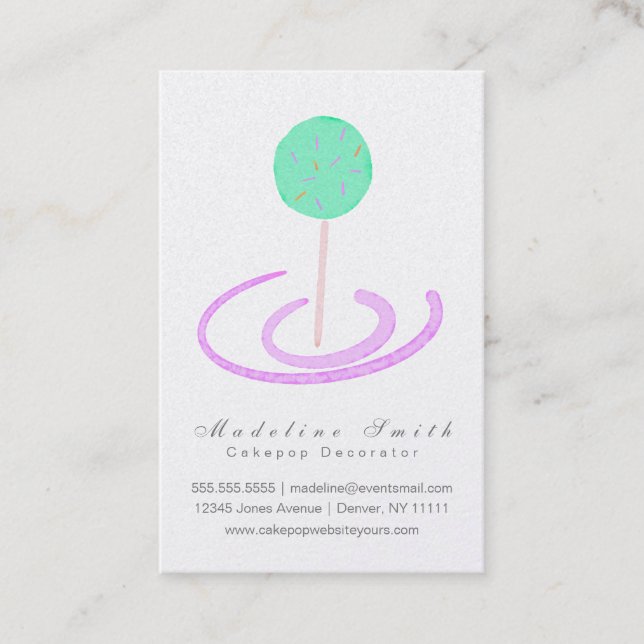 Watercolor Cakepops Cookie Baking Cake Decorator Business Card (Front)