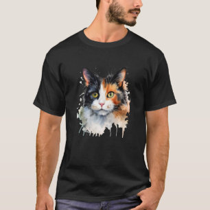 Watercolor Calico Cat Face Cat Mum Cat Dad Animal  T-Shirt