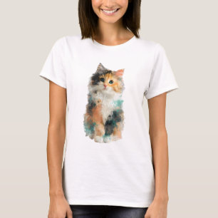Watercolor Calico Kitten Artistic Portrait Women T-Shirt