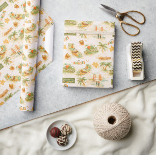 Watercolor California City Icons Retro Travel Wrapping Paper