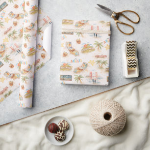 Watercolor California City Icons Soft Retro Travel Wrapping Paper