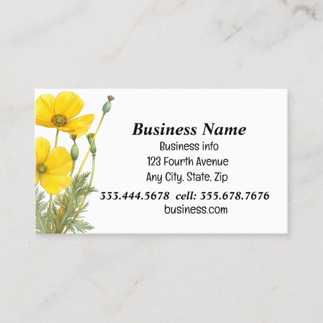 Watercolor California Poppy Garden State Flower Business Card (Front)