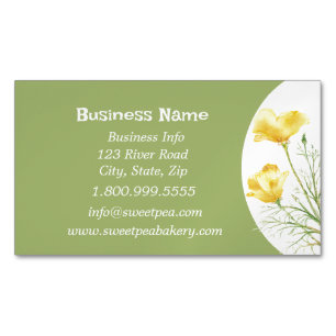 Watercolor California Poppy Wild Flower Floral Art Magnetic Business Card