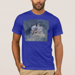 Watercolor California Quail Bird in Blue T-Shirt