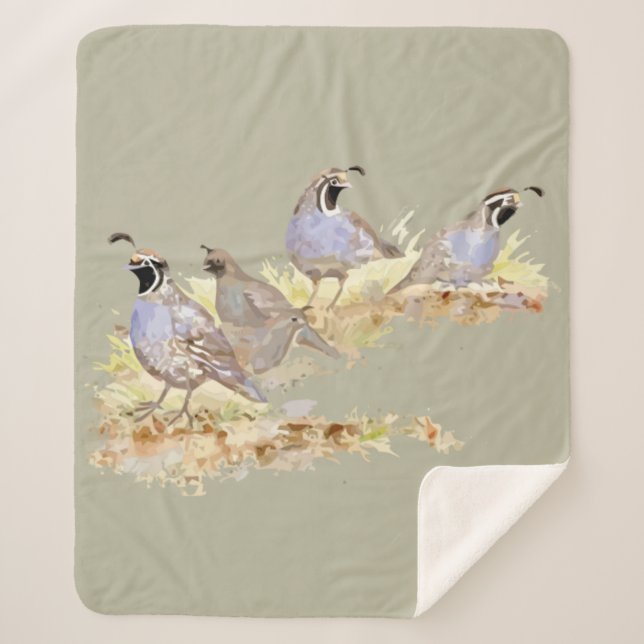 Watercolor California Quail Bird Wildlife Nature  Sherpa Blanket (Front)