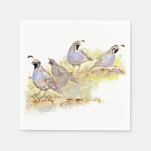 Watercolor California Quail State Bird Nature art Napkin (Front)