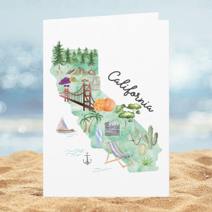 Watercolor California State Art Map Folded Card