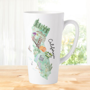 Watercolor California State Art Map Latte Mug
