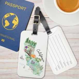 Watercolor California State Art Map  Luggage Tag