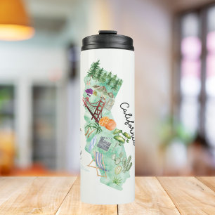 Watercolor California State Art Map Thermal Tumbler
