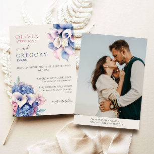 Watercolor Calla Lilies & Hydrangeas Photo Wedding Invitation