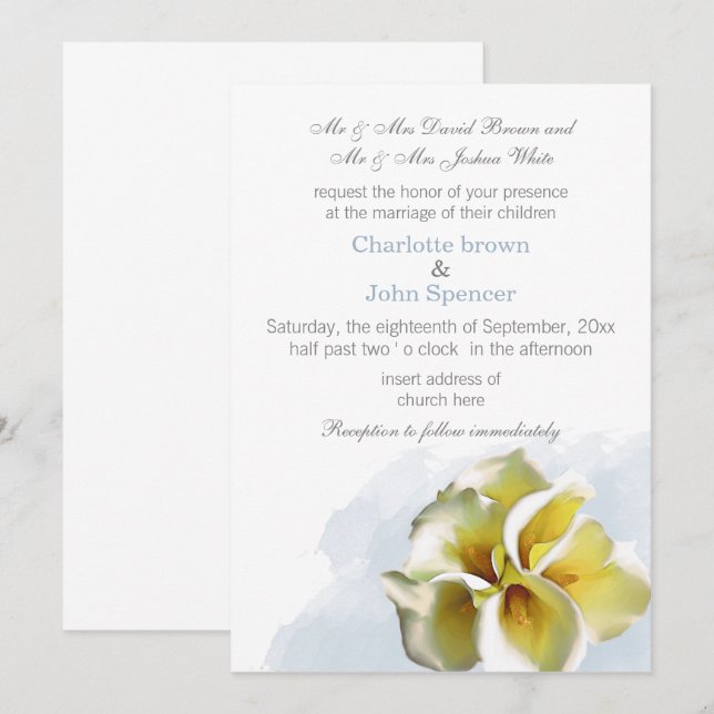 watercolor calla lily Floral wedding Invitation (Front/Back)