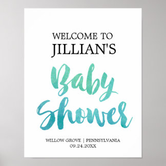 Watercolor Calligraphy Baby Shower Welcome Poster