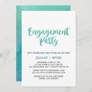 Watercolor Calligraphy Beach Engagement Party Invitation