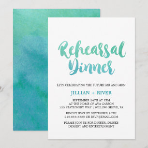 Watercolor Calligraphy Beach Rehearsal Dinner Invitation