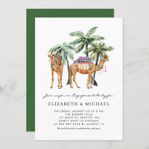 Watercolor Camels Palm Trees Desert Engagement Invitation
