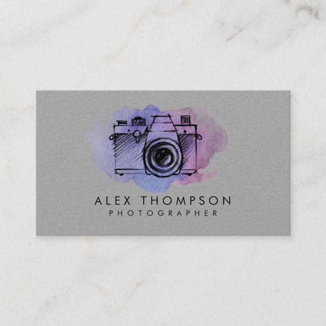Watercolor Camera Photographer Business Cards (Front)