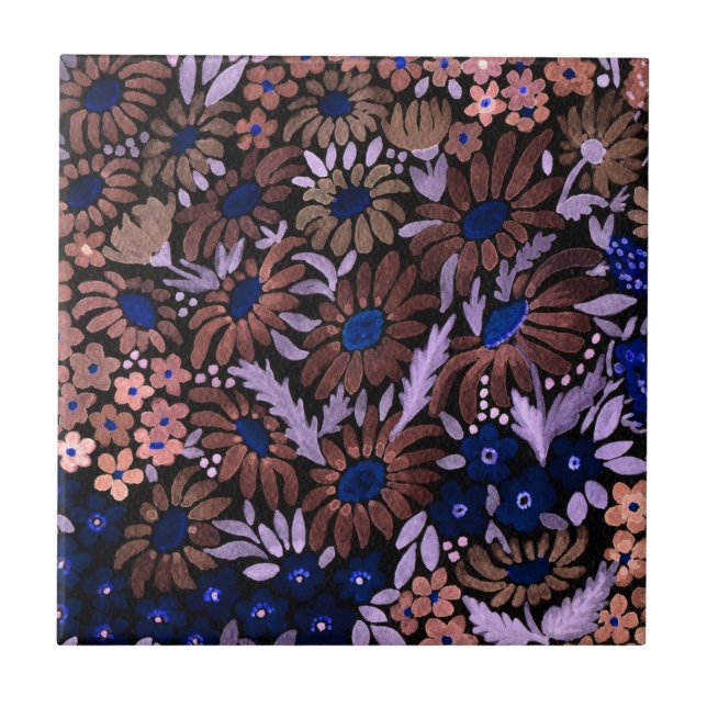 Watercolor camomille meadow flowers floral field d tile (Front)