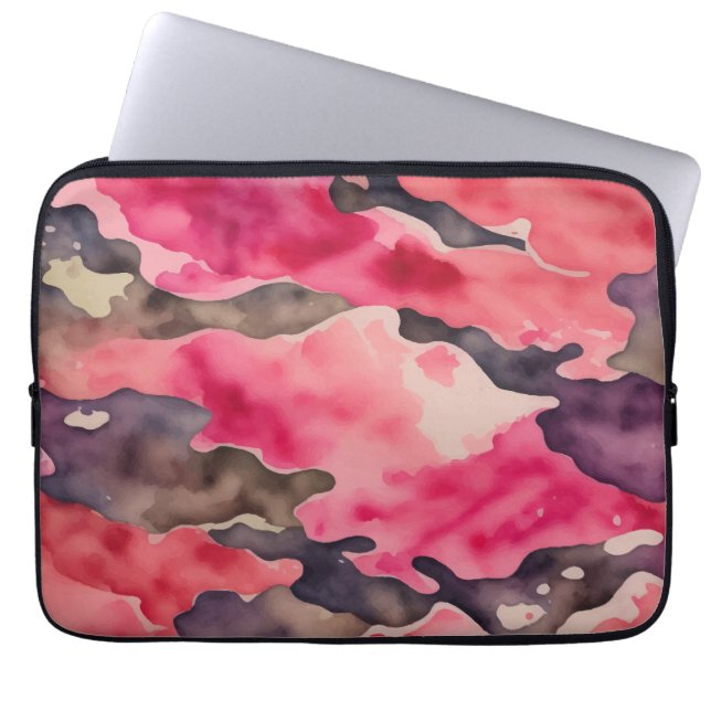 watercolor camouflage pink laptop sleeve (Front)