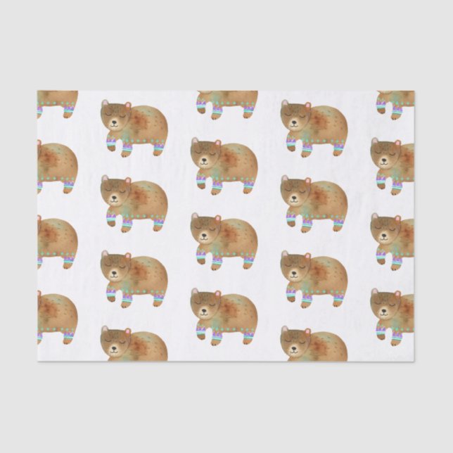 Watercolor Camping Bear Birthday Party Tissue Paper (Front)