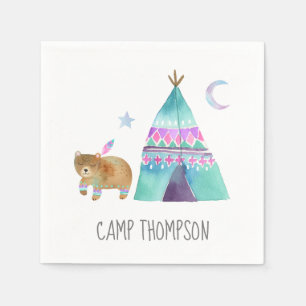 Watercolor Camping Birthday Party Napkin