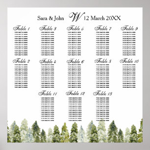 Watercolor Camping Rustic Pine Seating Plan Poster