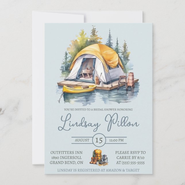 Watercolor Camping, Tent, Outdoors, Bridal Shower  Invitation (Front)