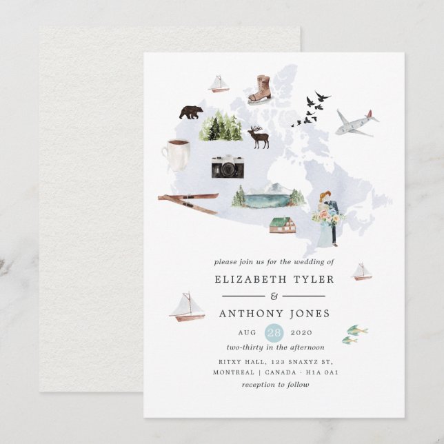 Watercolor Canada Destination Wedding Invitation (Front/Back)