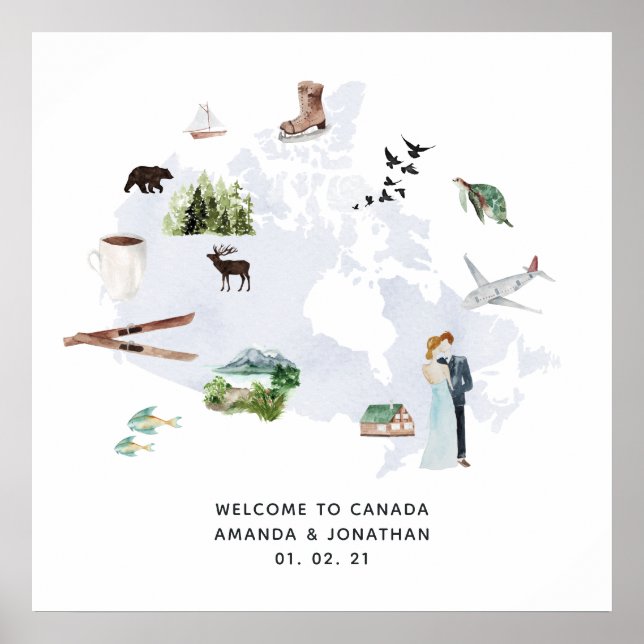 Watercolor Canada Destination Wedding Welcome Poster (Front)