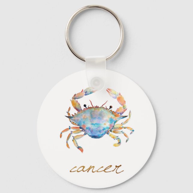 Watercolor Cancer Crab Key Ring (Front)
